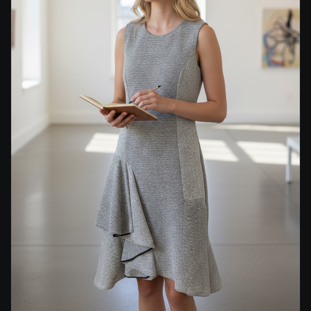 ADEAM Textured Side Ruffle Midi Dress